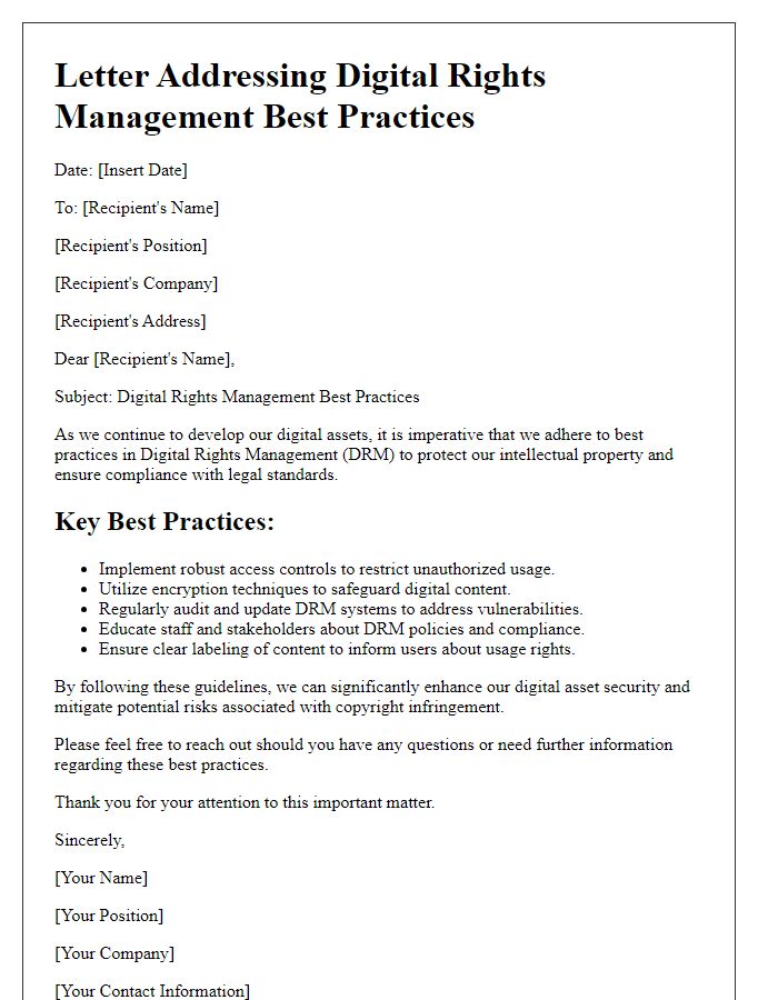 Letter template of Digital Rights Management Best Practices