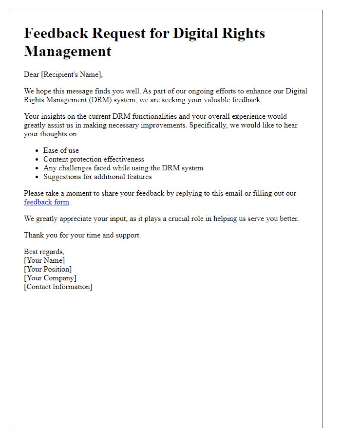 Letter template of Digital Rights Management Feedback Request