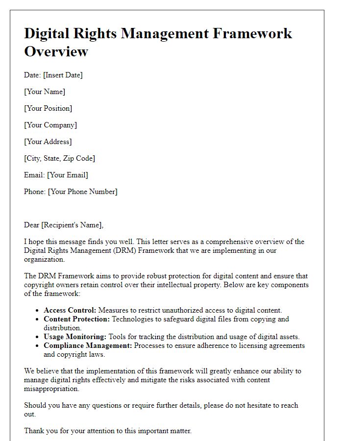 Letter template of Digital Rights Management Framework Overview