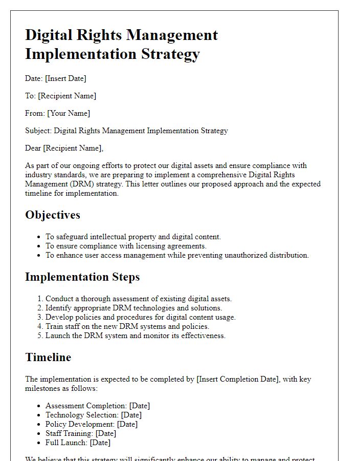 Letter template of Digital Rights Management Implementation Strategy