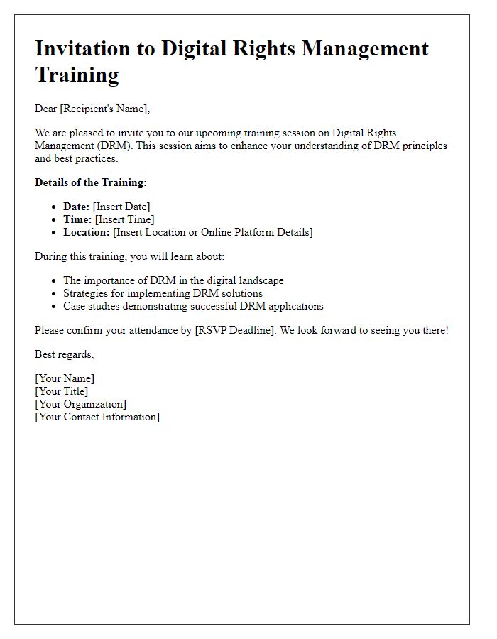 Letter template of Digital Rights Management Training Invitation