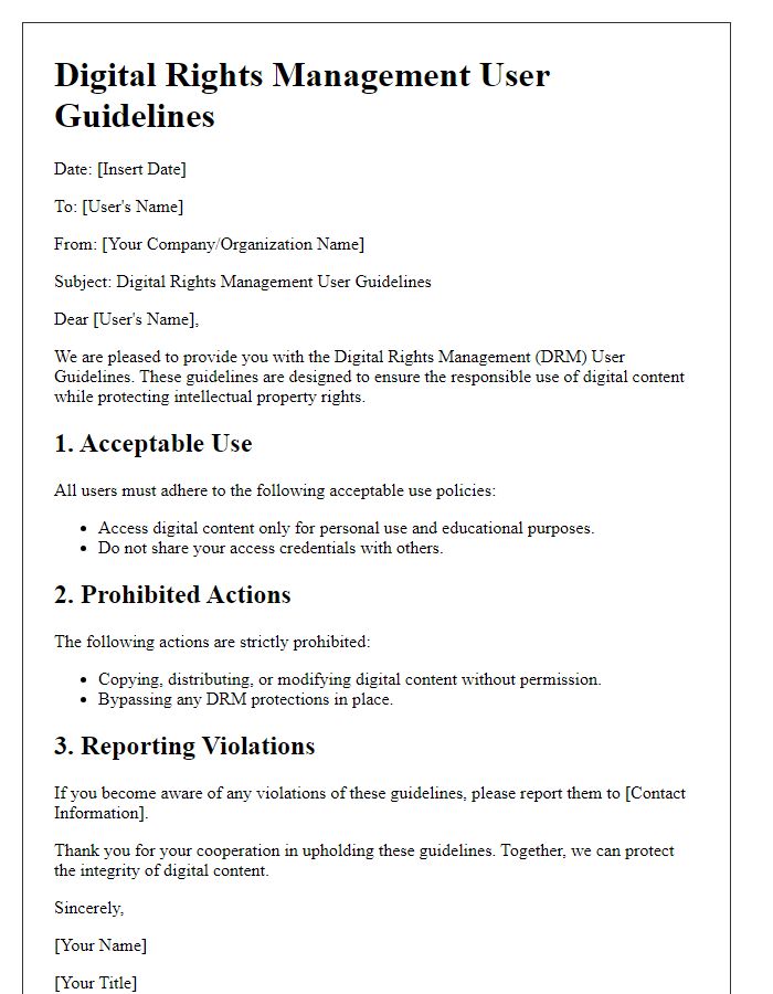 Letter template of Digital Rights Management User Guidelines