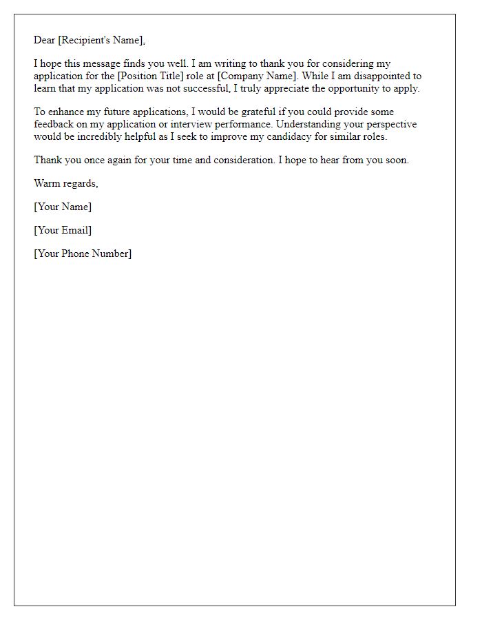 Letter template of requesting feedback on the application after rejection