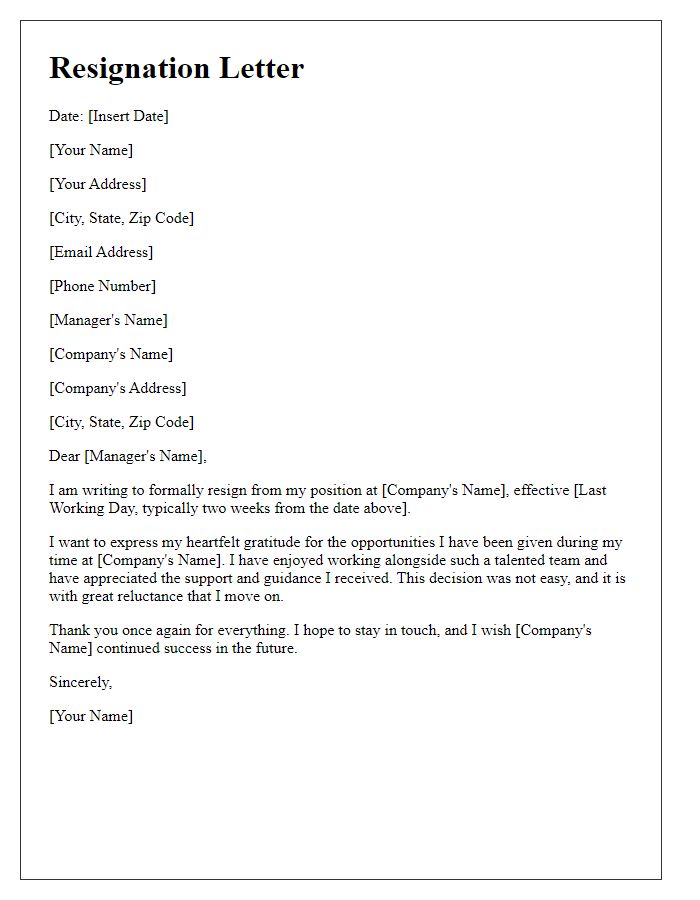 Letter template of resignation with gratitude