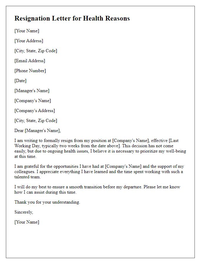 Letter template of resignation for health reasons