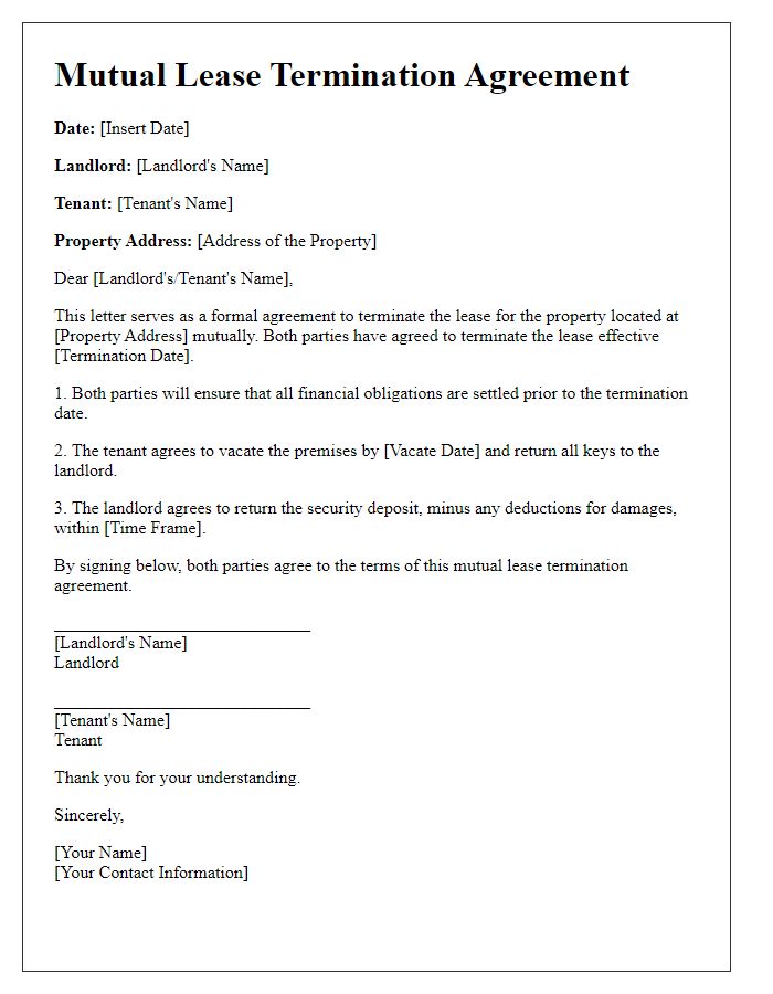 Letter template of mutual lease termination agreement