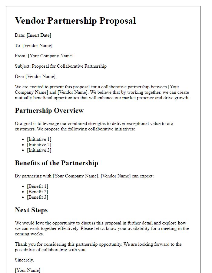 Letter template of collaborative vendor partnership proposal