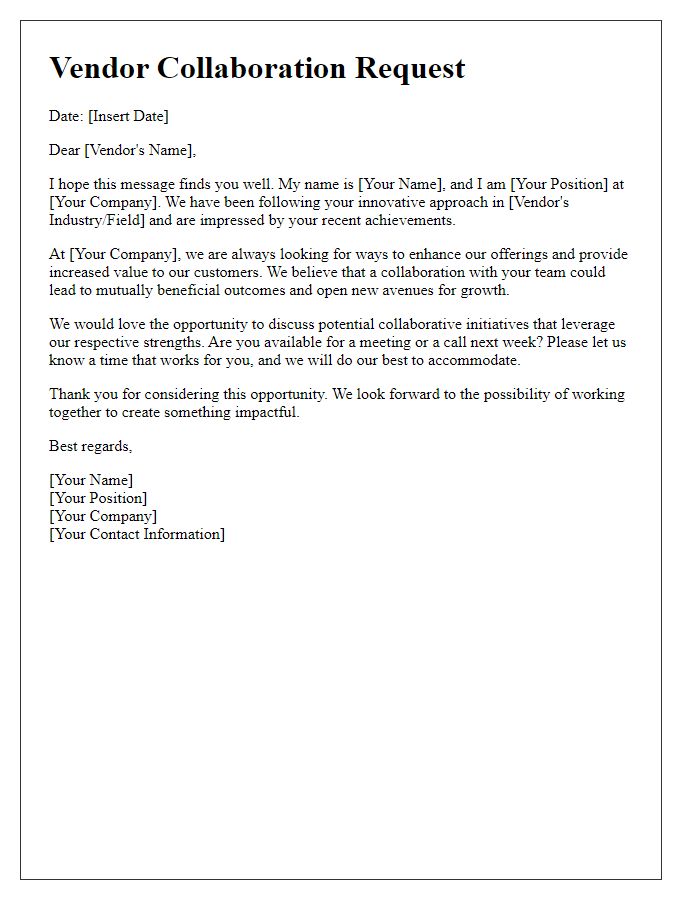 Letter template of innovative vendor collaboration request