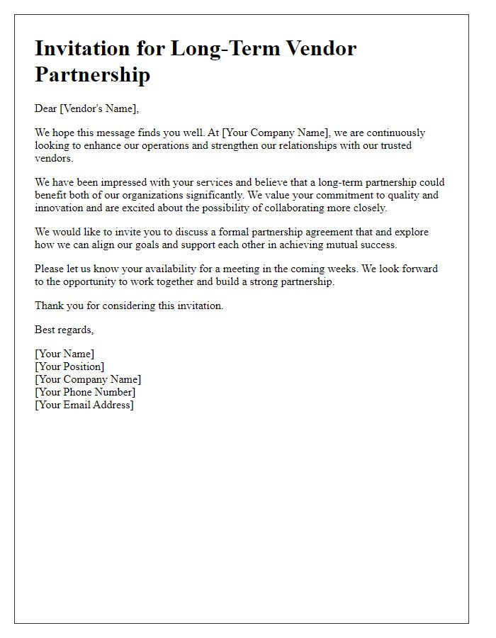 Letter template of long-term vendor partnership invitation