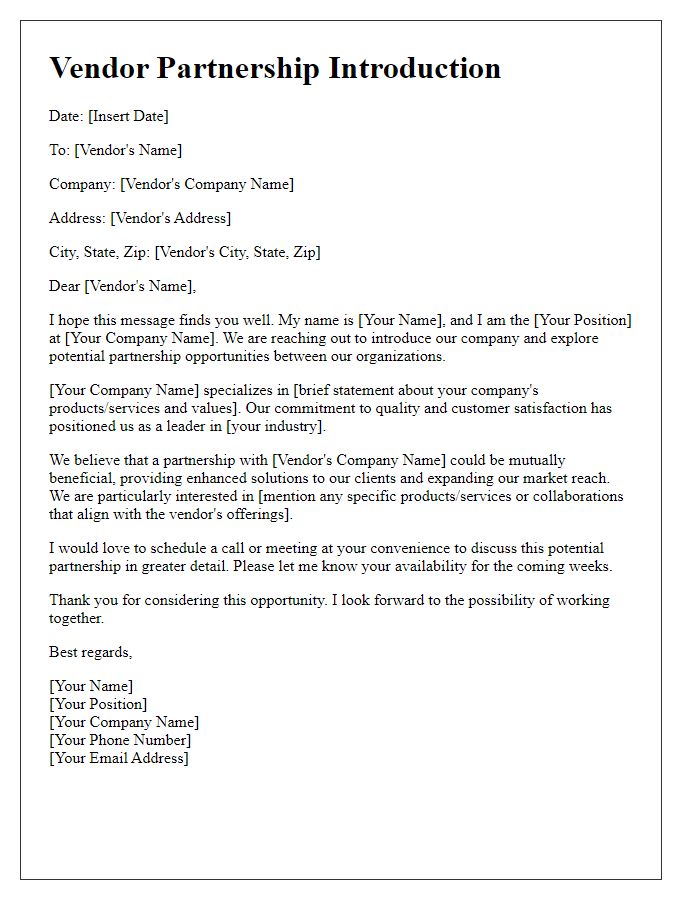 Letter template of vendor partnership introduction