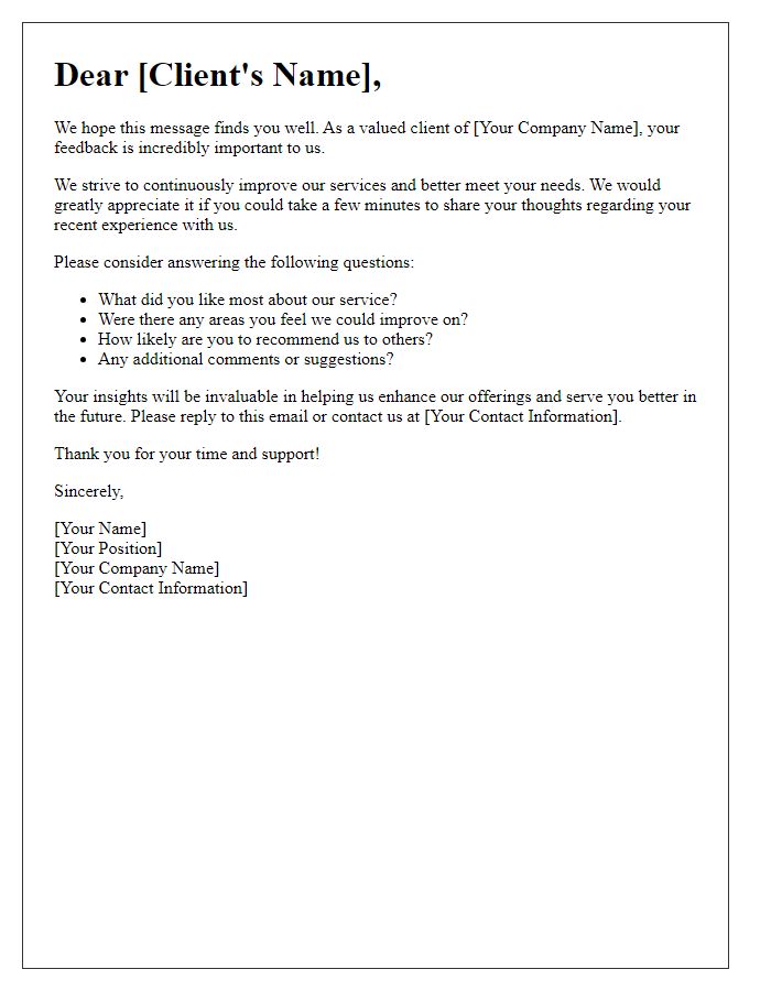 Letter template of client feedback collection for future improvements