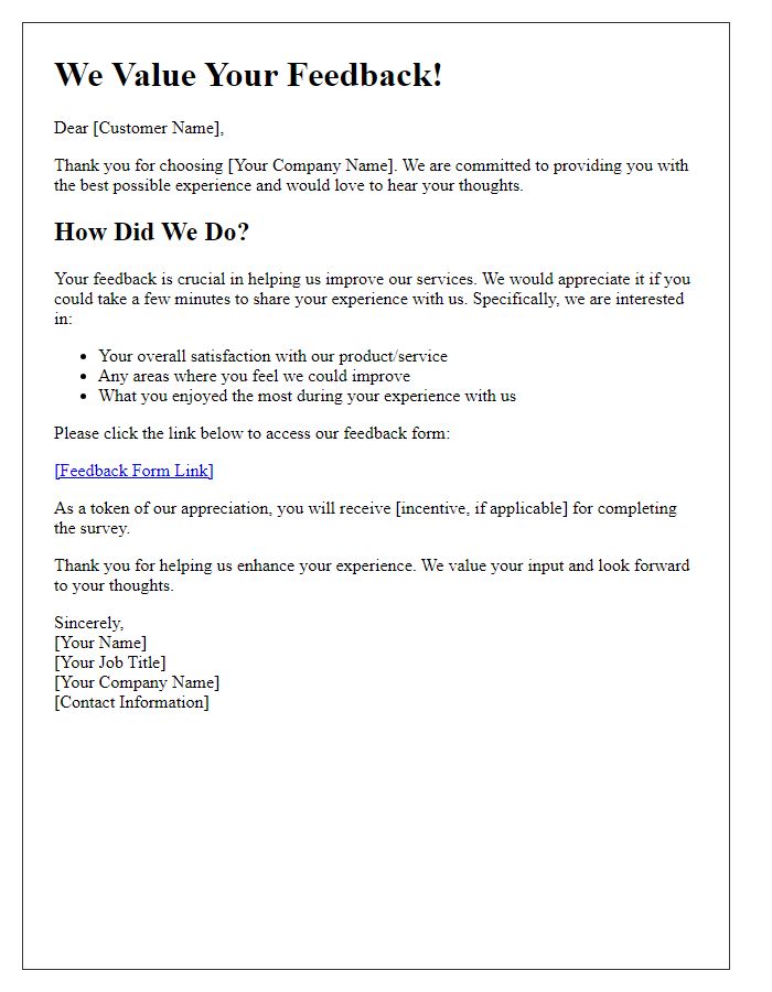 Letter template of feedback solicitation for improving customer experience