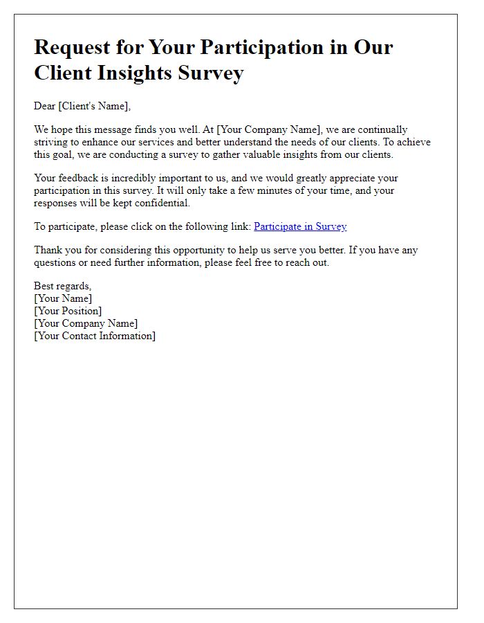 Letter template of request for survey participation to gather client insights