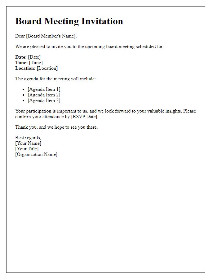 Letter template of board meeting invitation