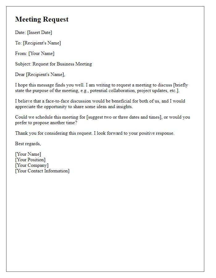 Letter template of business meeting request