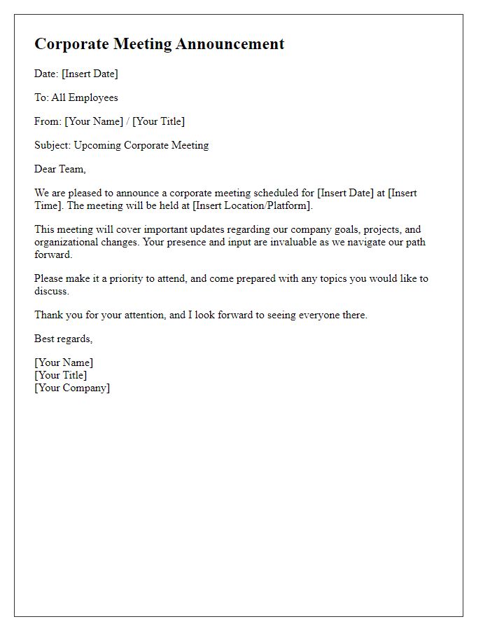 Letter template of corporate meeting announcement