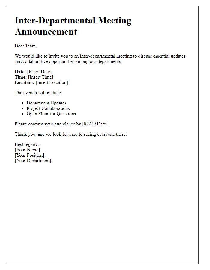 Letter template of inter-departmental meeting announcement