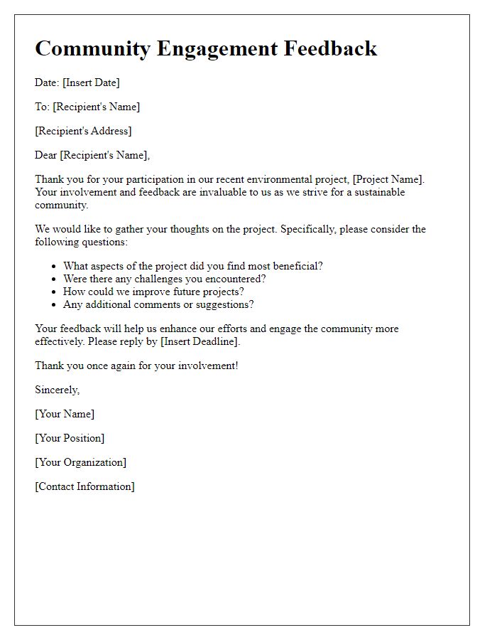 Letter template of community engagement feedback for environmental projects.