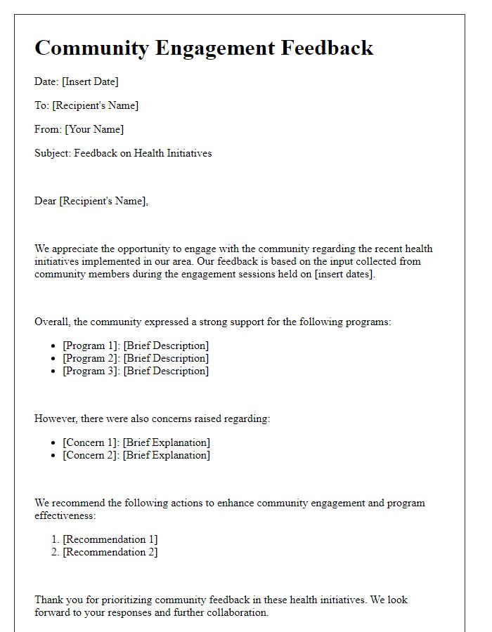 Letter template of community engagement feedback for health initiatives.