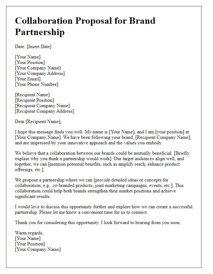 Letter template of collaboration proposal for brand partnerships