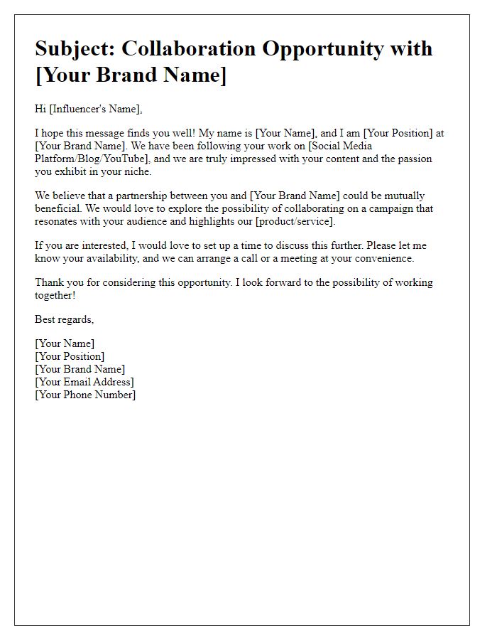 Letter template of outreach for influencer marketing collaboration