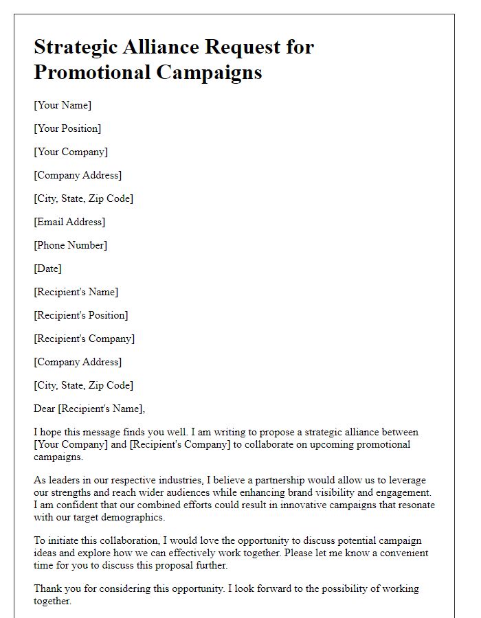 Letter template of strategic alliance request for promotional campaigns