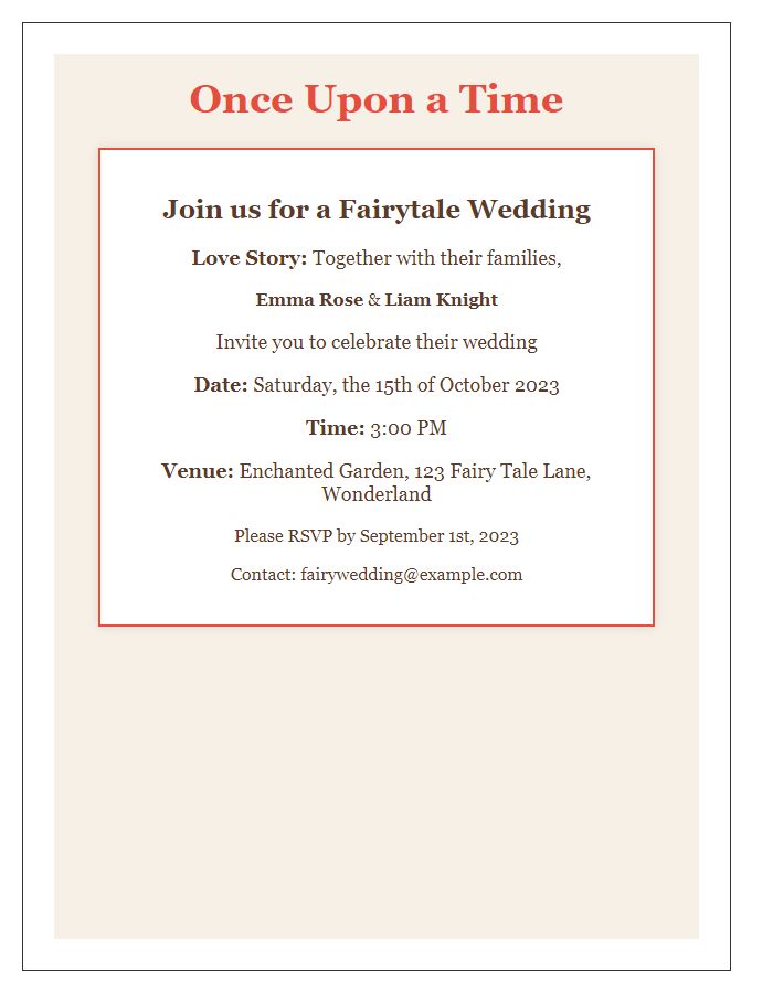 Letter template of fairytale wedding invitation design