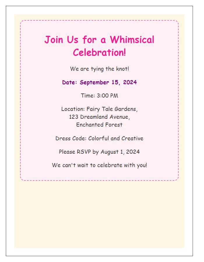 Letter template of whimsical wedding invitation design