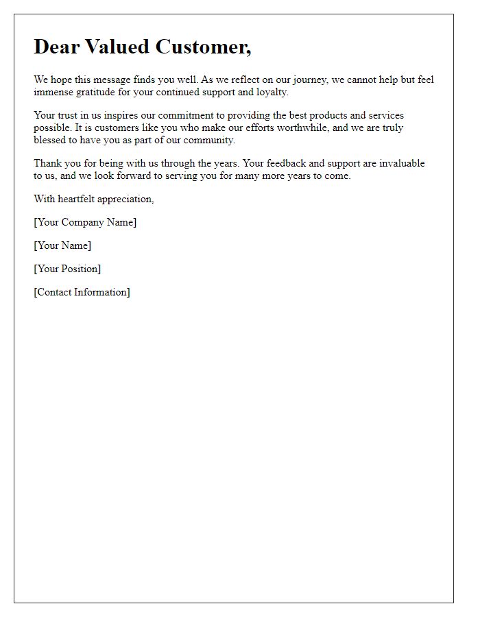 Letter template of heartfelt appreciation for loyal customers.