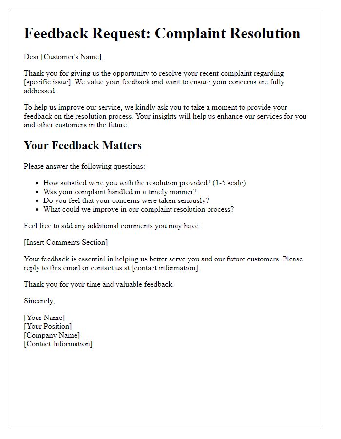 Letter template of complaint resolution feedback request