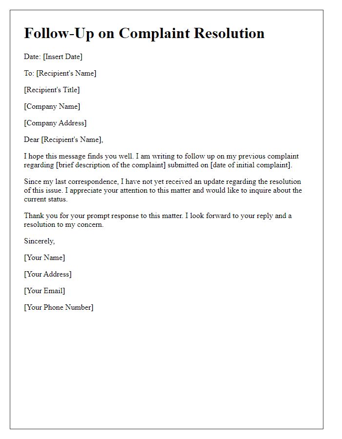 Letter template of follow-up on complaint resolution