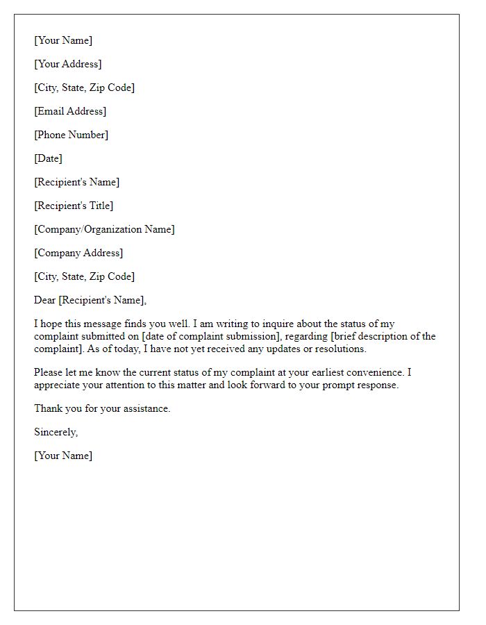 Letter template of unresolved complaint status check