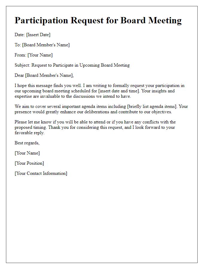 Letter template of board meeting participation request.