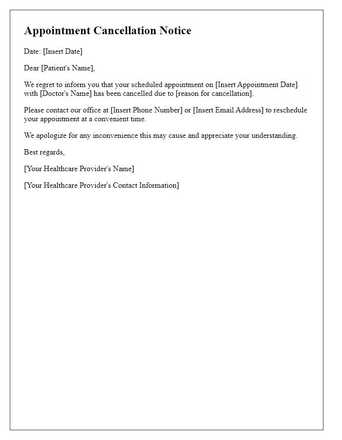 Letter template of healthcare appointment cancellation