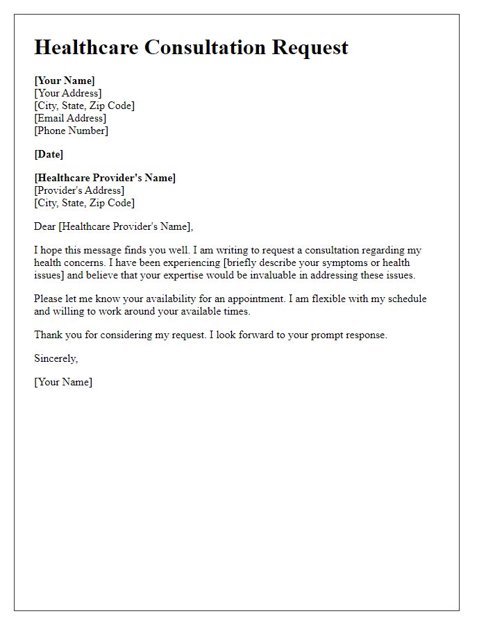 Letter template of healthcare consultation request