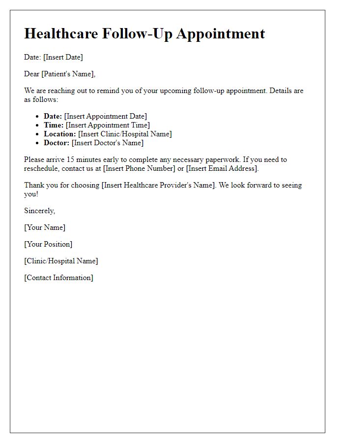 Letter template of healthcare follow-up appointment