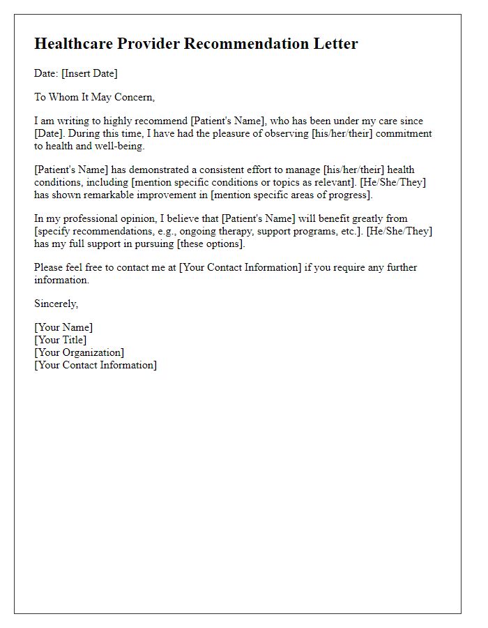 Letter template of healthcare provider recommendation