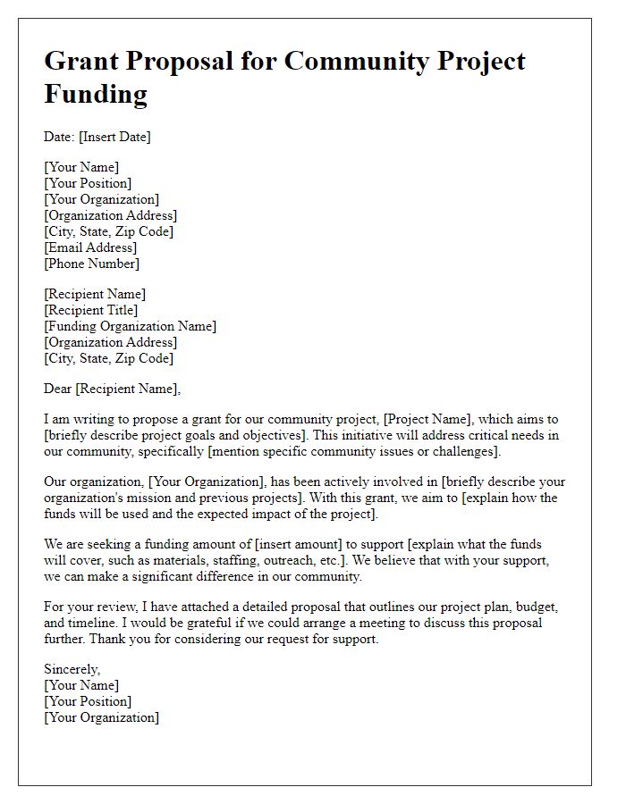 Letter template of grant proposal for community project funding