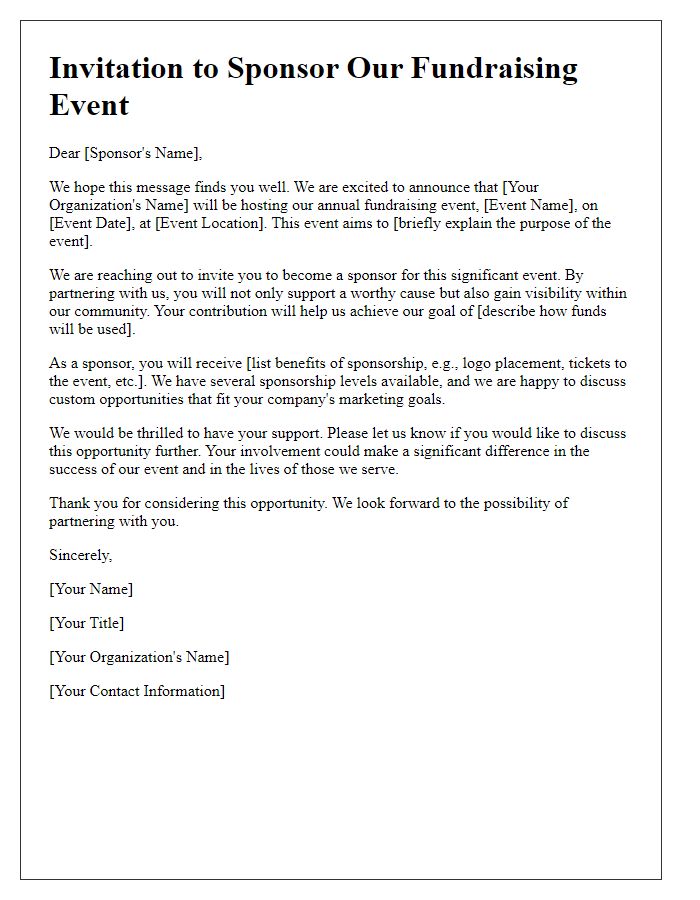 Letter template of sponsorship invitation for fundraising event