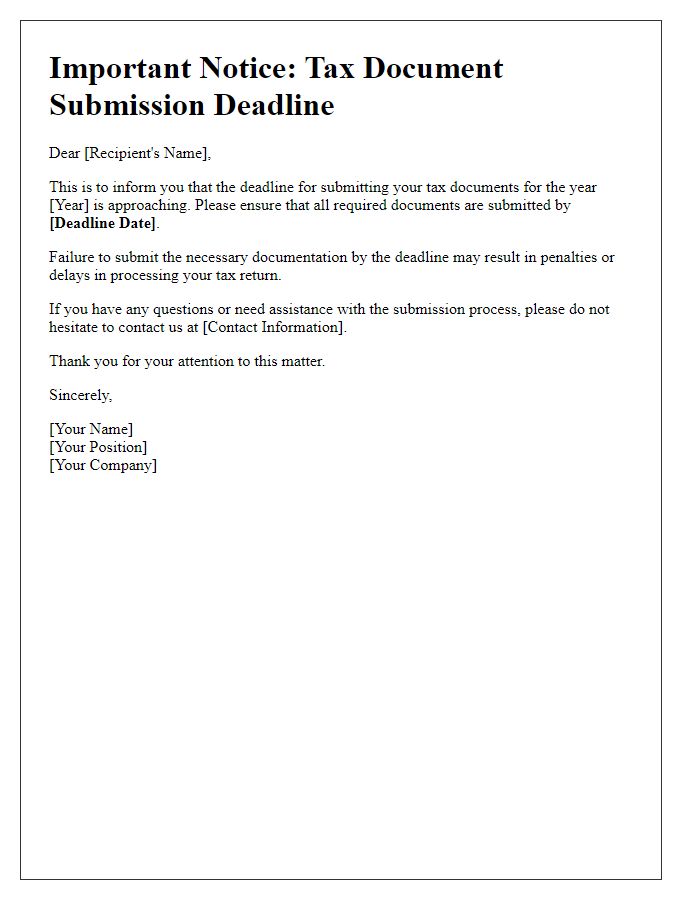 Letter template of tax document submission deadline