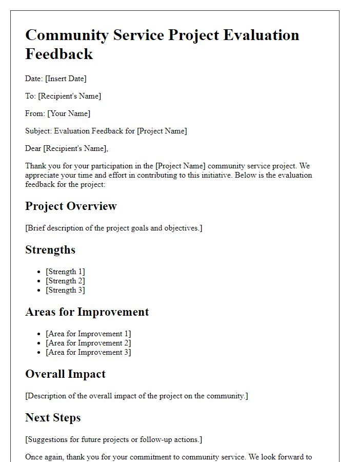 Letter template of community service project evaluation feedback