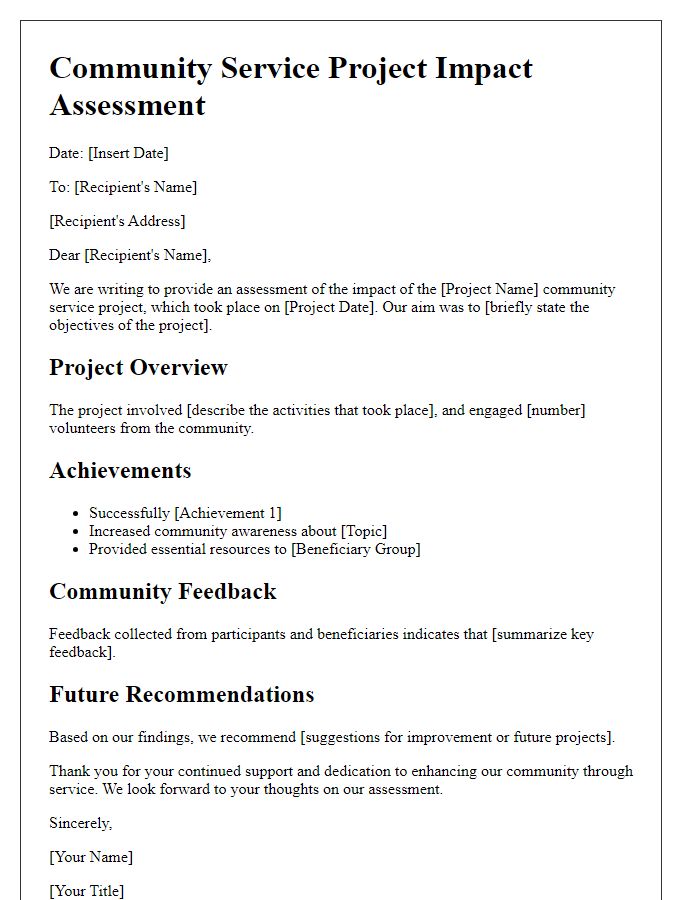 Letter template of community service project impact assessment