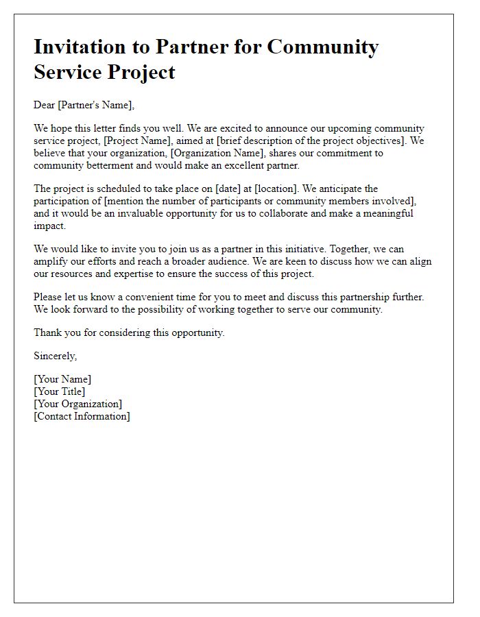 Letter template of community service project partnership invitation