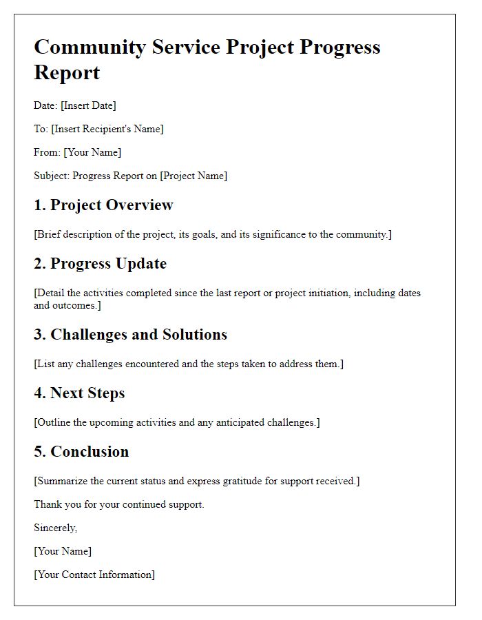 Letter template of community service project progress report