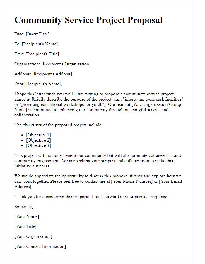 Letter template of community service project proposal