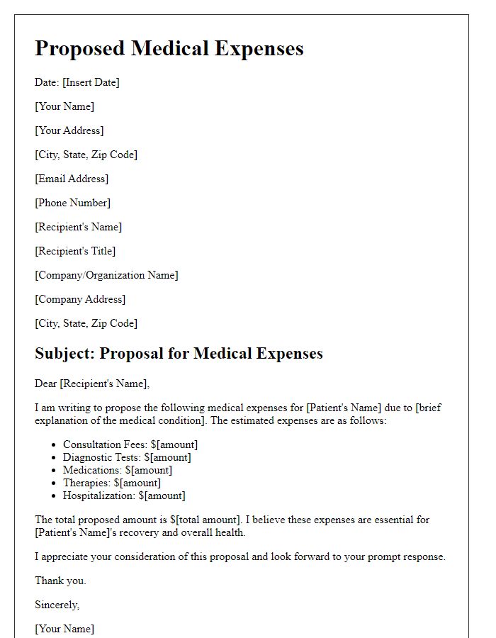 Letter template of proposed medical expenses