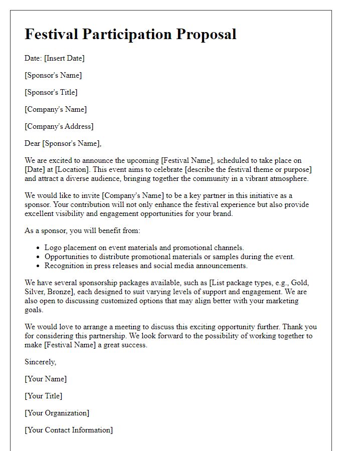 Letter template of festival participation proposal for sponsors.