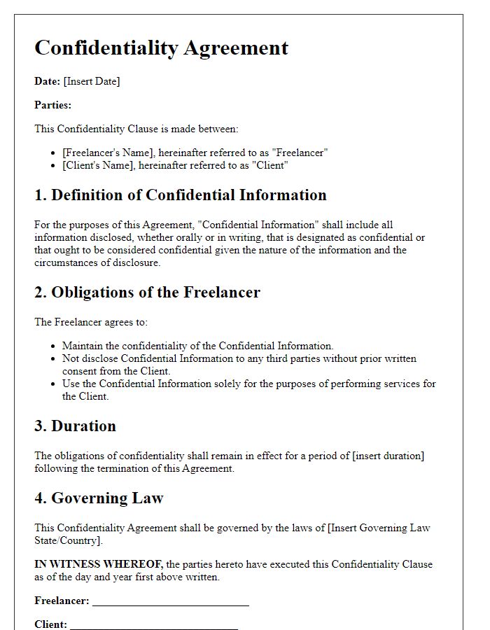 Letter template of Confidentiality Clause for Freelancing