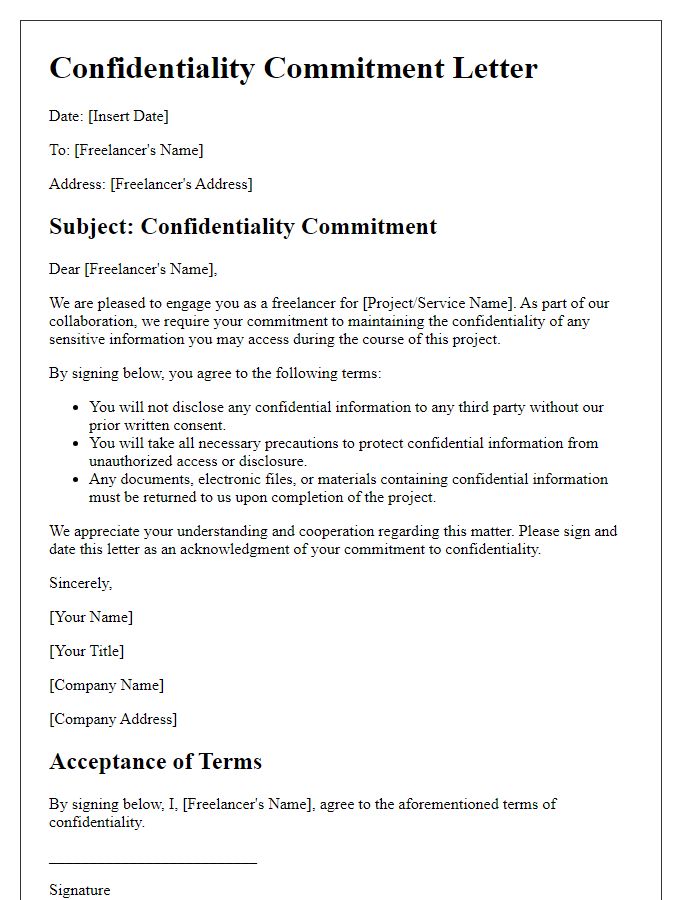 Letter template of Confidentiality Commitment for Freelancers