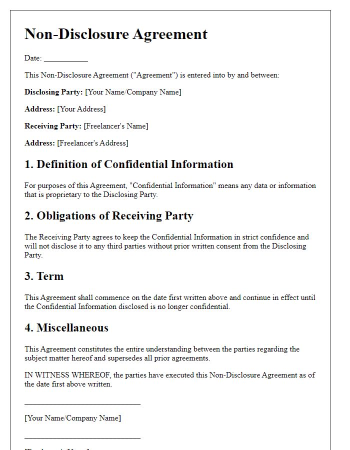 Letter template of Non-Disclosure for Freelance Services